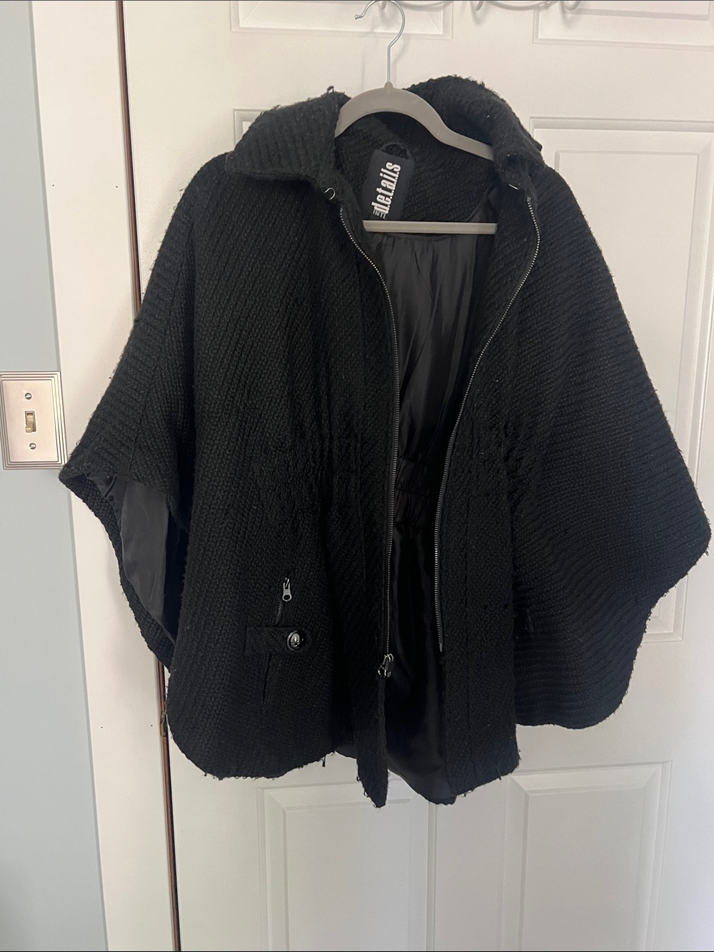 Details Intl brand Black Knit Zip-Front Cape